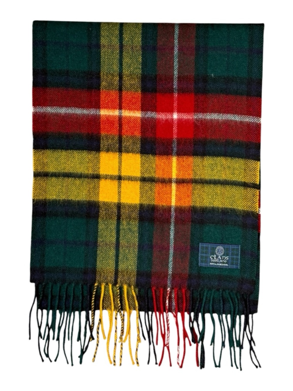 Clans Scotland 100% Lambswool Scarf Plaid Red Green Yellow Scottish Unisex